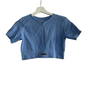 Sommer Ray Blue 3/4 Zip Crop Top Activewear Compression Workout Top
Size Medium